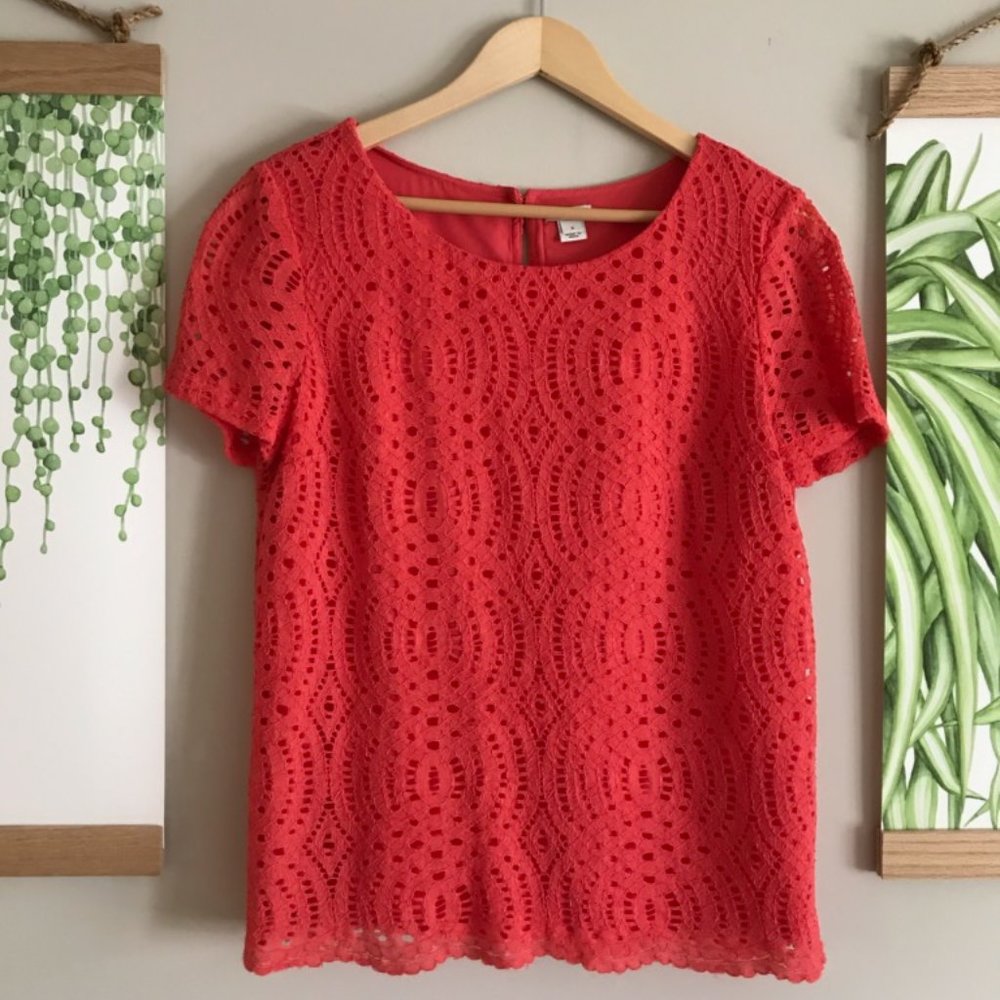 JCrew Coral Lace Top Size 6